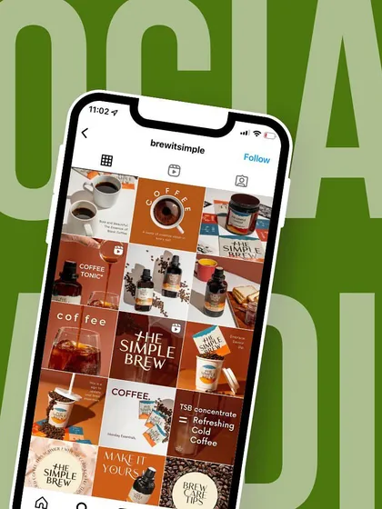 We designed this social media grid for a coffee brand, The Simple Brew. The warm, earthy tones and clean graphic design create a modern and approachable feel that highlights their coffee products.