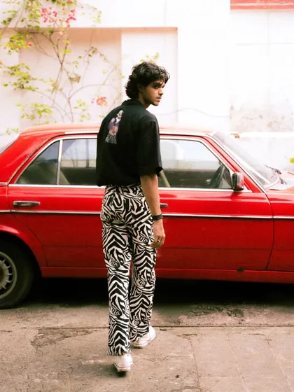 This series features a male model with a vintage Mercedes, shot in both color and black and white. It showcases a cool, retro vibe perfect for a fashion editorial or model portfolio.