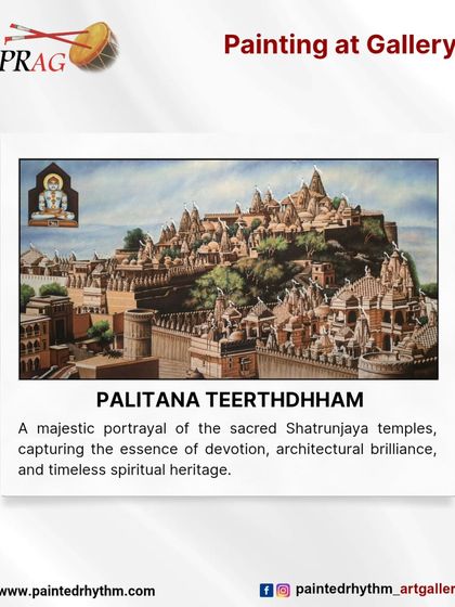 A majestic painting of the Palitana Teerthdham, capturing the architectural brilliance and spiritual significance of the sacred Shatrunjaya temples.
