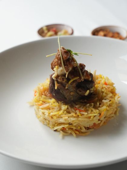 A beautifully plated Mutton Yakhni Pulao from our pop-up with Naushy Mirza, showcasing the care and artistry that goes into every dish.