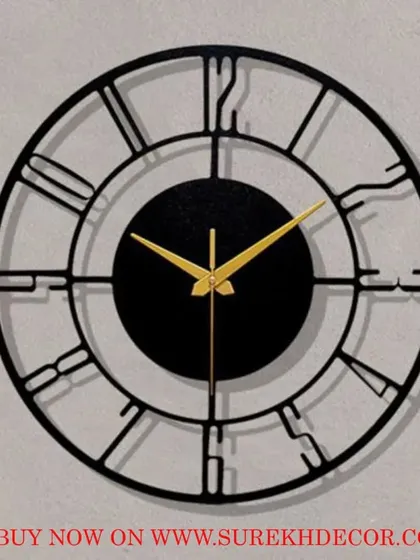 This wall clock features a mix of Roman and abstract numerals for a unique, deconstructed look. The black metal frame and gold hands provide a classic color combination with a contemporary twist.