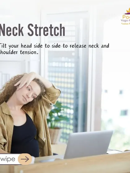 Release neck and shoulder tension by gently tilting your head from side to side. This is a simple yet profound stretch you can do at your desk to combat the effects of sitting for long periods.