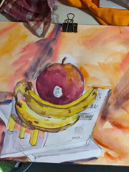 A loose and expressive watercolor still life. This painting captures the essence of the fruit arrangement with fluid brushwork and a warm color palette.