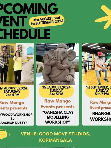 This weekend's events include a Bollywood workshop, a creative Ganesha clay modelling session, and an energetic Bhangra workshop. Fitness, art, and culture all in one place.