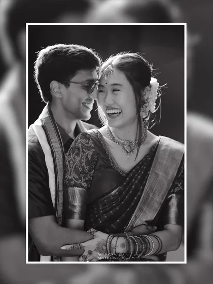 The beautiful laughter of a couple celebrating their cross-cultural Tamil wedding. Our planning process focuses on bridging traditions seamlessly, ensuring both families feel included and every moment is filled with genuine happiness.