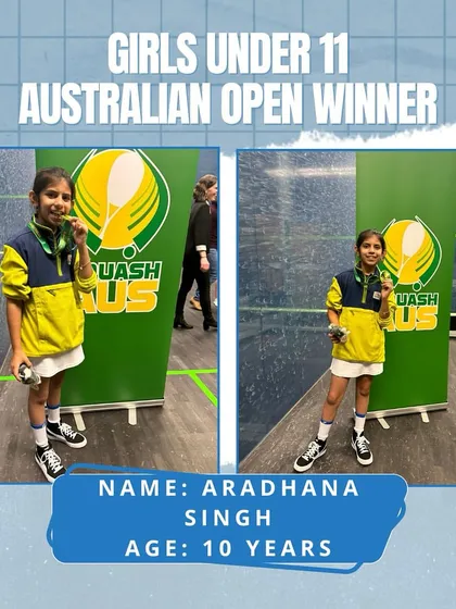 Aradhana Singh, one of our youngest students, is the winner of the Australian Open in the Girls U11 category. We are extremely proud of her progress.