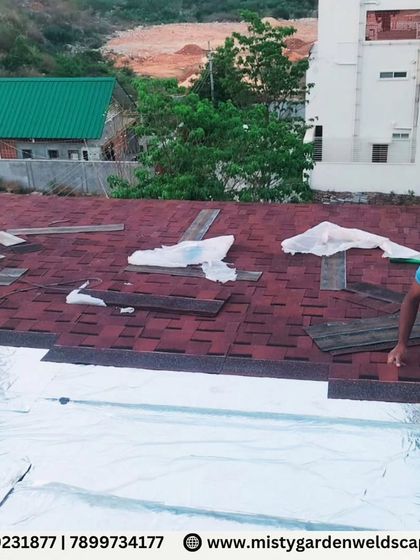 The process of installing shingles on a pergola roof. My team carefully lays each shingle over a waterproof membrane to ensure the roof is completely weather-resistant.