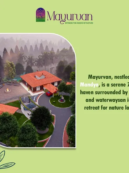 Mayurvan, nestled in Mandya, is a serene 75-acre haven surrounded by forests and waterways. It is an ideal retreat for nature lovers seeking tranquility.