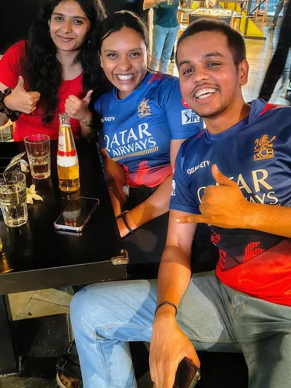 Good vibes, great games, and unforgettable moments. A group of RCB fans enjoying the IPL season at K-OS.