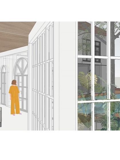 A sketch-like render of a bungalow, showing the early stages of architectural visualization where we define the structure and layout.