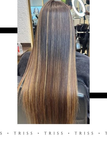 Another hair edit from the salon, this time showcasing beautiful, straight hair with highlights. A perfect example of the sleek and stylish looks I create.