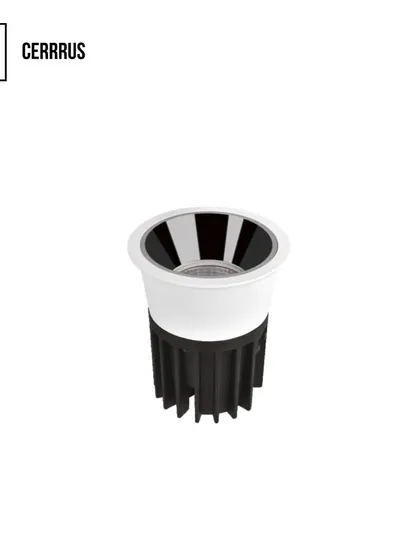 The Cerrus COB spotlight, shown here with a striped reflector, offers precision and style. It's a sophisticated choice for highlighting artwork or architectural details.
