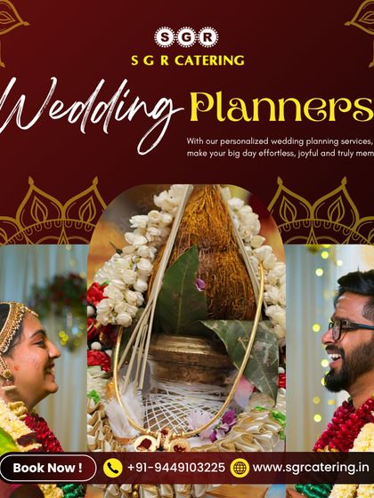 A smiling couple and a close-up of the sacred coconut (kalash) used in Hindu rituals. With our personalized wedding planning services, we make your big day effortless and joyful.