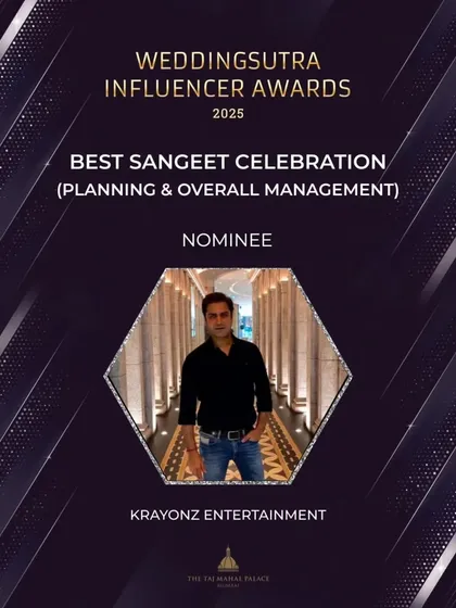 Our work on creating spectacular Sangeet nights was recognized with a nomination for Best Sangeet Celebration at the WeddingSutra Influencer Awards 2025.