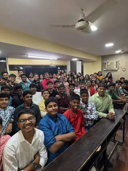 We are a family that learns and celebrates together. This group photo from our Satyanarayan Pooja shows the strong sense of community and cultural values we nurture alongside academic education.
