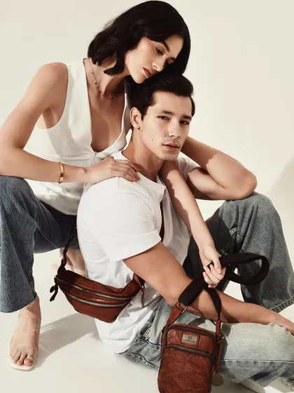 An intimate couple's shot for a Kompanero campaign. The focus is on their connection, with the products integrated naturally into the scene.