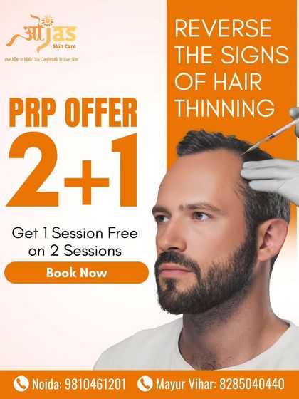 This image highlights our special offer for PRP therapy, a treatment proven to reverse the signs of hair thinning. It is a safe, dermatologist-approved way to boost natural hair regrowth and improve volume.
