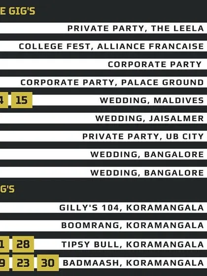 My packed December gig schedule. If I'm not at a wedding, I'm at a club.
