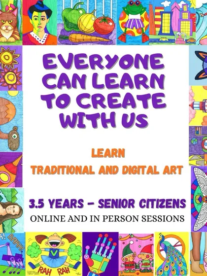 From still life and portraits to cartooning and digital art, we believe everyone has a creative spark. Our classes, for ages 3.5 to senior citizens, use a proven step-by-step method to ensure every student can learn to create, regardless of prior experience.