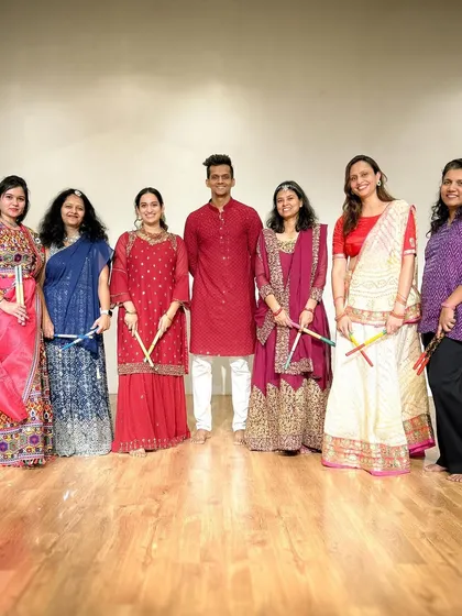 It's all smiles after a successful Garba workshop. I specialize in teaching traditional dance styles in a fun, accessible way, making sure everyone is ready for Navratri, a Sangeet, or any festive celebration. This is a picture of our happy dancers at the Hebbal studio.