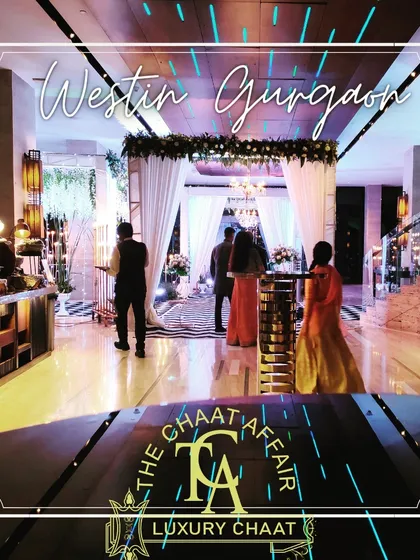 We are proud to be the catering partner for elite events at prestigious venues like The Westin, Gurgaon. This image captures the grandeur of an event where our luxury chaat setup seamlessly blended with the hotel's sophisticated ambiance.