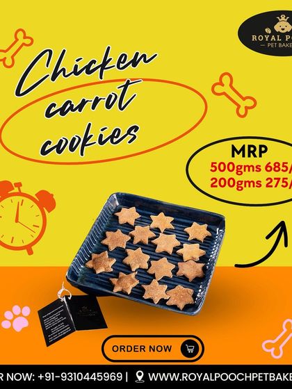 Here's a tray of my star-shaped Chicken Carrot cookies, fresh from the oven. I make sure every batch is baked to perfection for a crunchy, healthy, and irresistible snack.