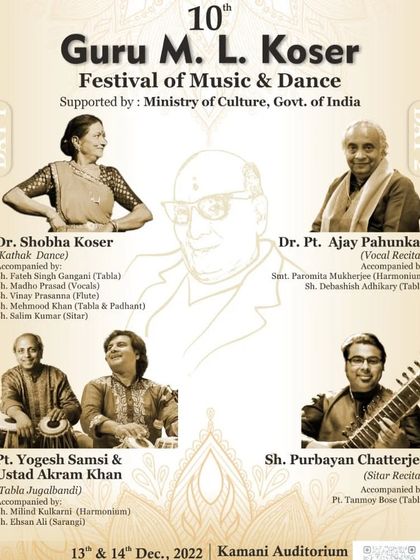 The official poster for the 10th Guru M.L. Koser festival, where I performed a tabla duet with my dear friend, Pandit Yogesh Samsi.