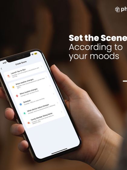 My app allows you to create and save custom scenes based on your moods and activities. You can schedule them, trigger them by location, or launch them with a tap.