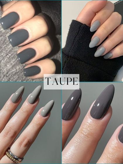 Taupe is a chic, neutral nail color with a lot of fall charm. This collage demonstrates how this understated shade is stylish and works with every look, whether you're dressing up or down.