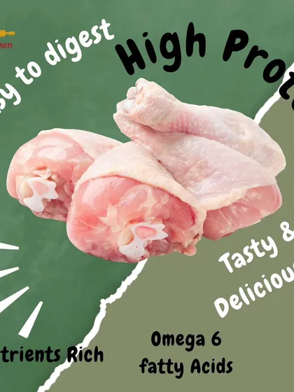 I often get asked why I insist on using real chicken. This graphic breaks it down. It's not just about taste; it's packed with high-quality protein, omega-6 for a healthy coat, and is easy for them to digest. This is the kind of nutrition that processed biscuits or doodh-roti can never provide.