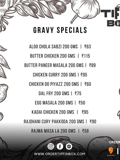 Here's a look at our Gravy Specials menu with prices. You can order individual portions of our most popular dishes like Butter Chicken, Rajma Masala, and Egg Masala, starting from just ₹50.
