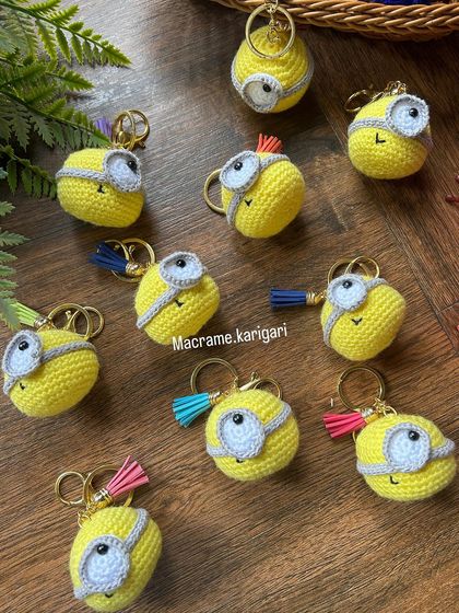 More of our cute minion keychains, each with a slightly different expression. The handmade nature means every single one has its own personality.