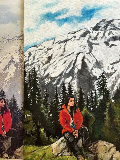 This image compares the original reference photo with the final hand-painted canvas, showcasing how I can treasure your memories in a beautiful painting.