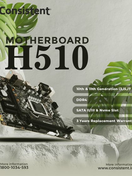 This H510 motherboard provides a reliable foundation for 10th and 11th generation Intel Core i3, i5, and i7 processors. It is equipped with DDR4 support and an NVMe slot, backed by a 3-year replacement warranty.