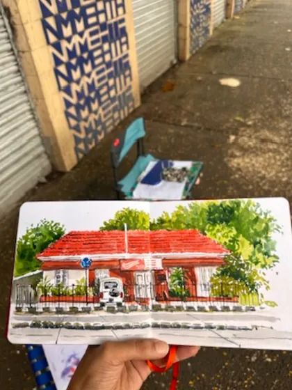 A watercolour sketch of a classic Mumbai red post office building, captured during one of my urban sketching outings.