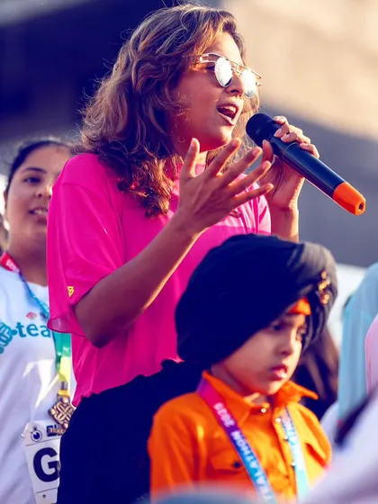 Sharing words of encouragement with the participants, including the young ones, at the Amritsar event.