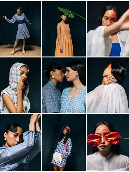 A collage of images from the Label Rama campaign. This grid format showcases the variety and creative energy of the entire collection in a single glance.