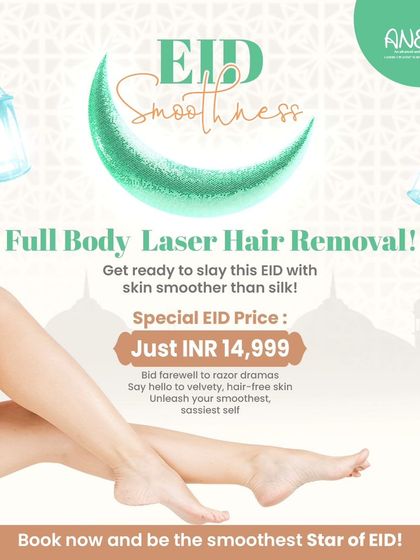 Celebrate with our Eid Smoothness offer. Get full-body laser hair removal for a special price of just INR 14,999 and say farewell to razor dramas.