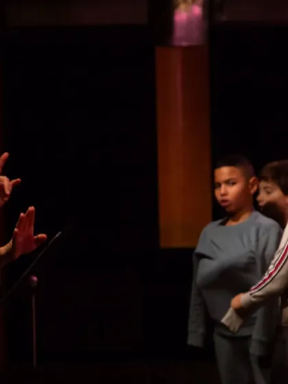 Our artistic director Harmonie Deschamps working with students in France for the 'Pajarillo Verde' project. We believe in community-based practice and co-creation.
