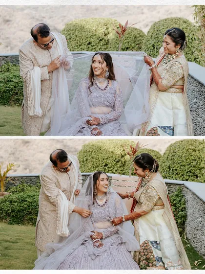 A touching moment as the bride's parents help her with her veil. We plan the day to allow for these precious, unscripted family interactions.