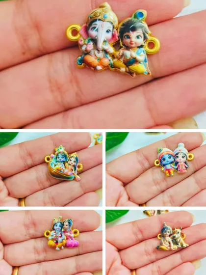 Our 3D cartoon charms also include adorable Radha-Krishna and Ganesha-Krishna designs. These are perfect for making cute and playful Rakhis for kids.