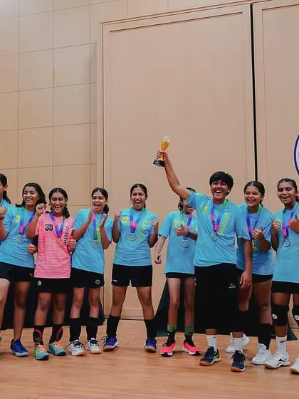 The moment it all becomes real. Pure joy and pride as our girls' team celebrates their championship win at the 2025 FVYL Tournament in Shanghai, trophy held high.