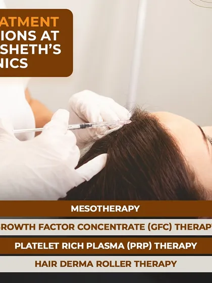We offer a range of effective, science-backed treatment options for hair loss. Our solutions include Mesotherapy, Growth Factor Concentrate (GFC), Platelet Rich Plasma (PRP), and Hair Derma Roller therapy.