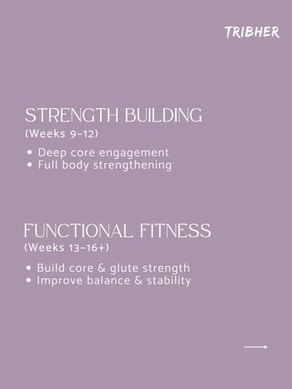 The later phases of our program focus on building strength. Weeks 9-12 are for deep core engagement and full body strengthening, while weeks 13-16+ transition into functional fitness to improve balance and stability for daily life.