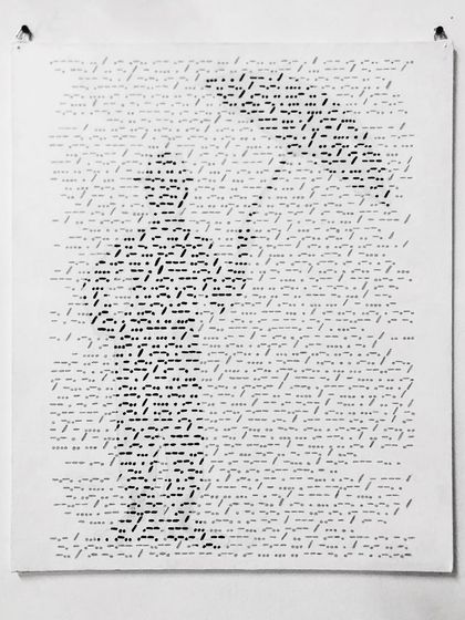 This portrait of Charlie Chaplin is made entirely of Morse code. The dots and dashes spell out his famous quote about crying in the rain, a commentary on how people often hide their struggles in plain sight.