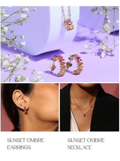 The Sunset Ombre earrings and necklace set, featured as a beautiful and affordable Rakhi gift idea to celebrate your sister.
