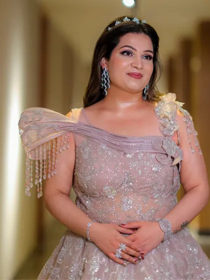 A close-up of the bride, showcasing her glowing skin and softly defined eyes. The makeup is designed to feel as good as it looks.