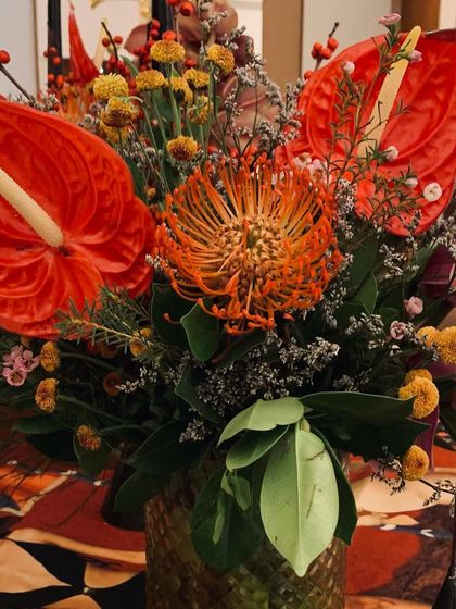 The stunning floral arrangements that complemented our food display at the Shivan & Narresh Diwali event.