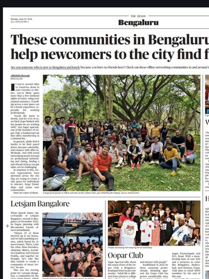 Another newspaper feature! We're so proud to be recognized as one of the communities in Bengaluru that helps newcomers find friends.