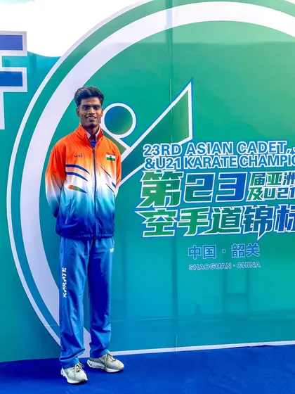Representing India at the highest level. Our student Harshit Pandey in his official Team India tracksuit at the 23rd Asian Karate Championship in Shaoguan, China.
